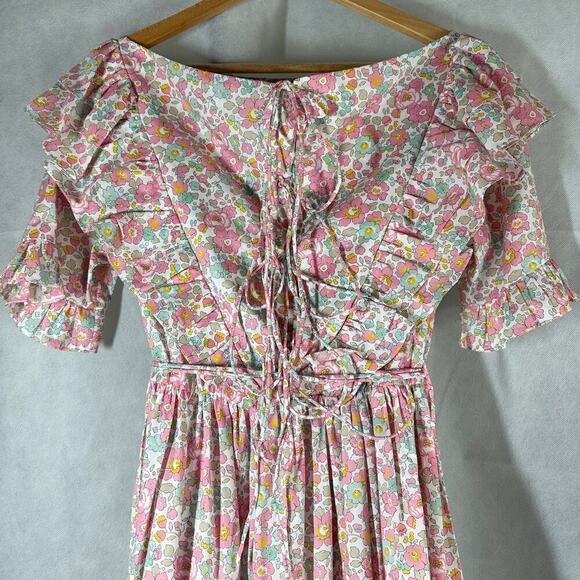 Horror Vacui Dorothy Ruffled Floral Cotton Poplin Midi Dress Size Medium - Picture 5 of 15